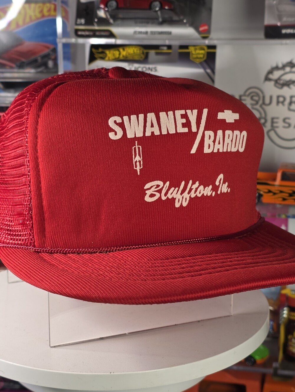 Vintage Red Trucker Hat Swaney/Bardo Chevrolet Bluffton IN Capital Snapback Mesh